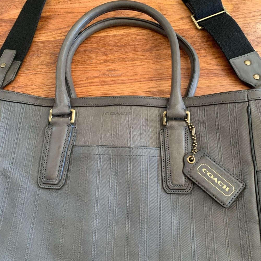 Coach Olive Green Leather Tote with Black Strap and Brass Hardware - Picture 4 of 14